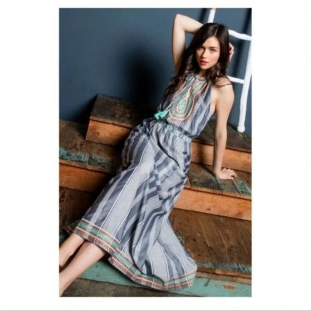 THML Embroidered Striped Boho Maxi Dress size S